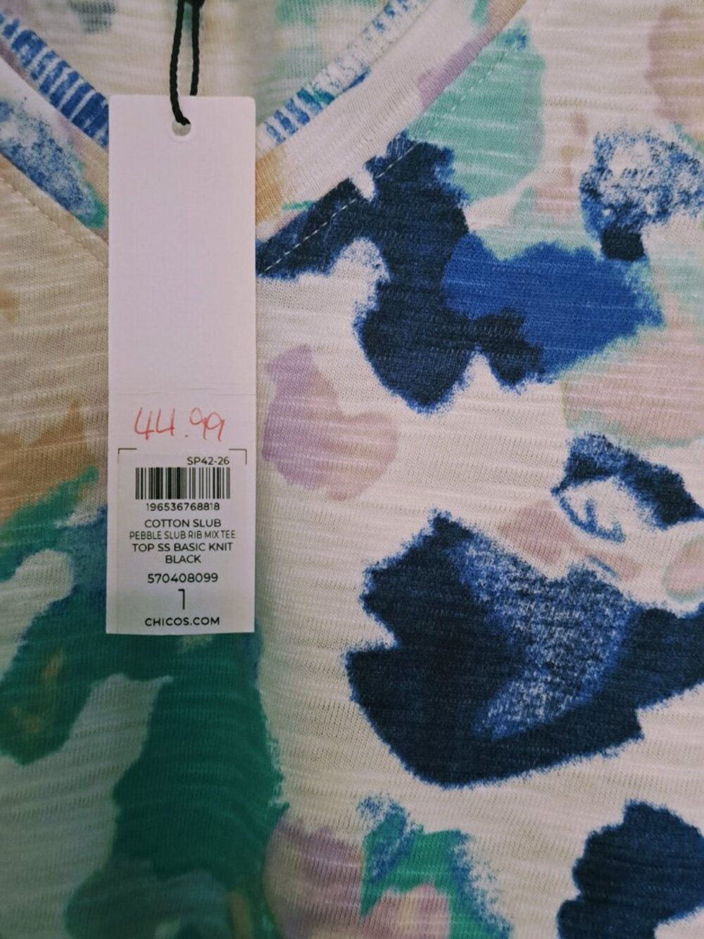 Chico's Tee Women small 1 floral Short Sleeve Cotton blend V Neck Casual Top NWT - Picture 5 of 12